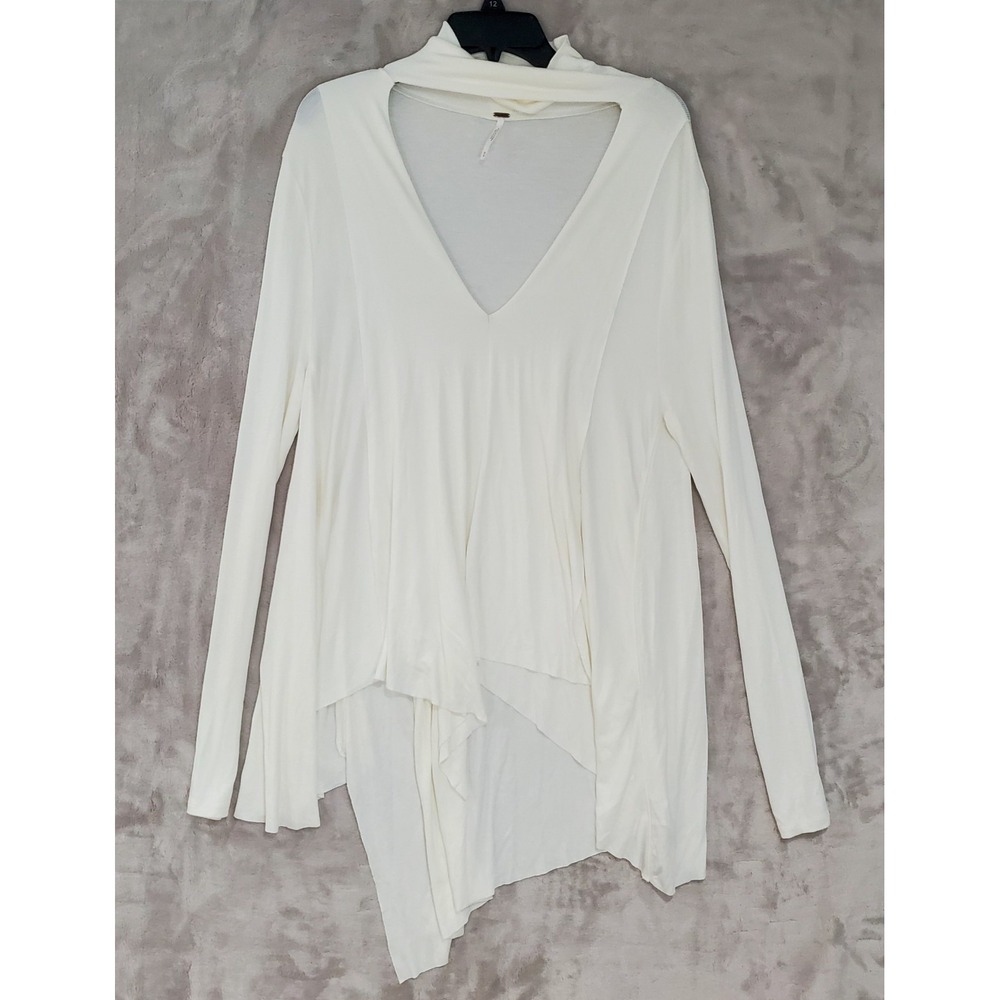 Free People Top Uptown Turtleneck Womens M Asymmetrical Top Ribbed Cutout Cream